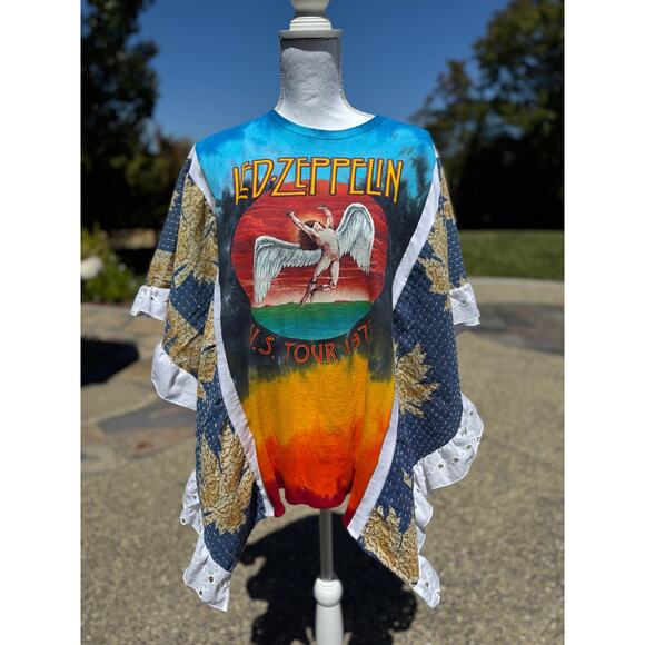 Shuggie Fierce Upcycled and Handmade Kantha Led Zepplin Poncho One Size - Picture 4 of 11